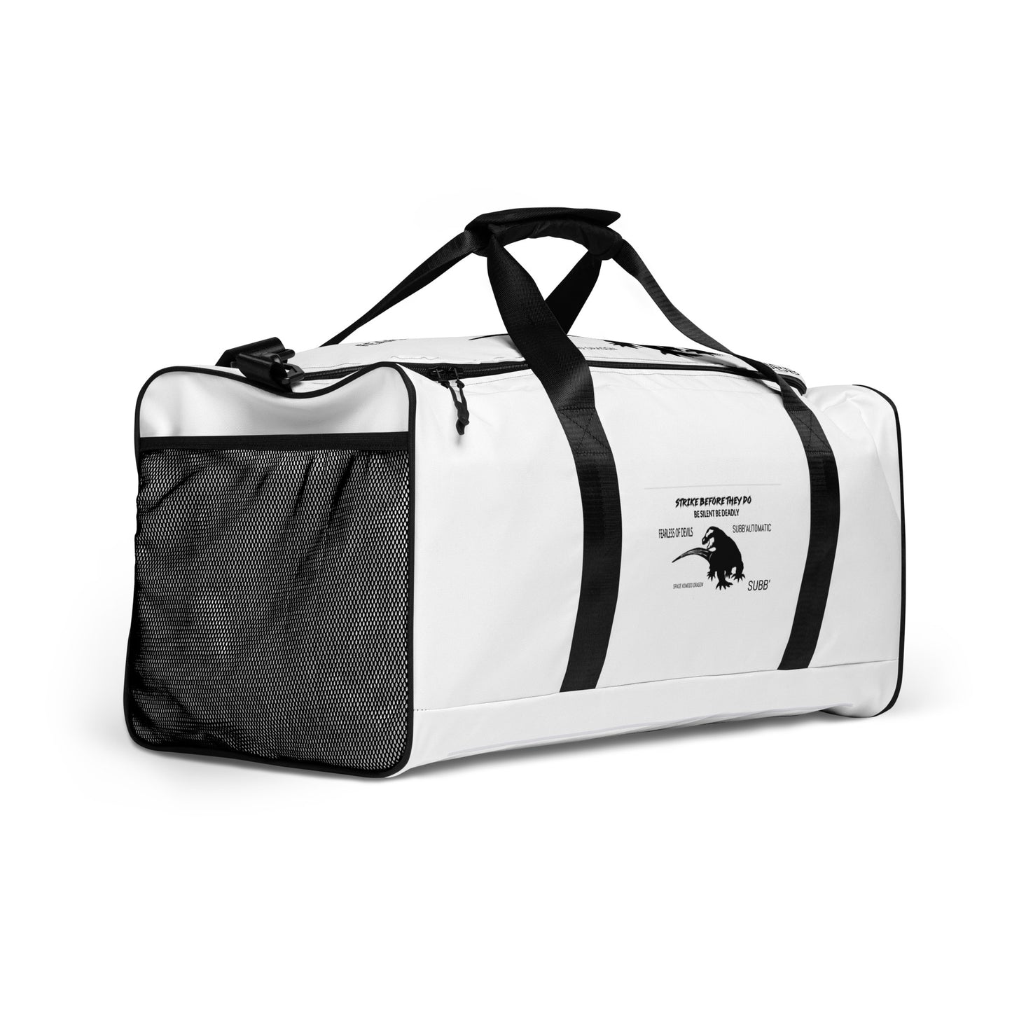 SUBB’AUTOMATIC- SUBB’ - SPACE KOMODO DRAGON TEXT & LOGO- BE SILENT BE DEADLY- FEARLESS OF DEVILS- STRIKE BEFORE THEY DO- Duffle bag