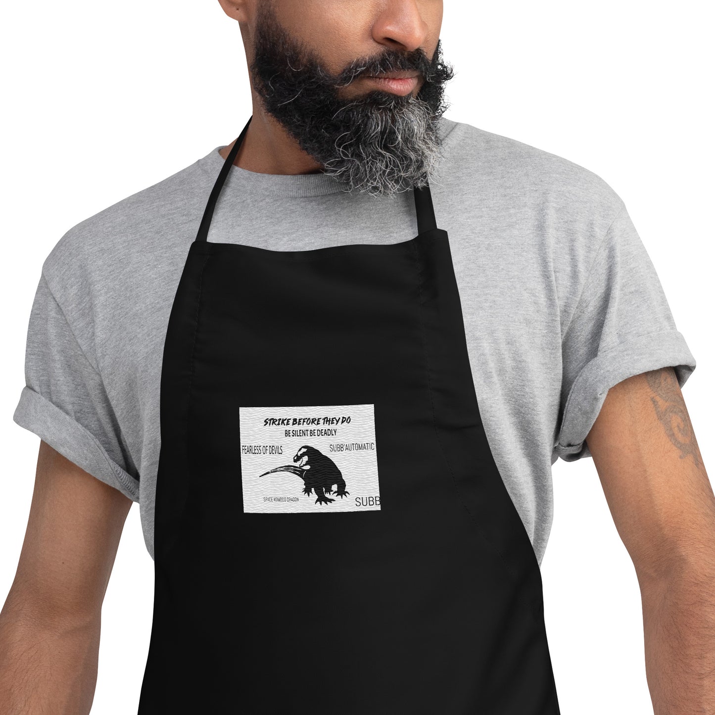 SUBB’AUTOMATIC- SUBB’ - SPACE KOMODO DRAGON TEXT & LOGO- BE SILENT BE DEADLY- FEARLESS OF DEVILS- STRIKE BEFORE THEY DO- Embroidered Apron
