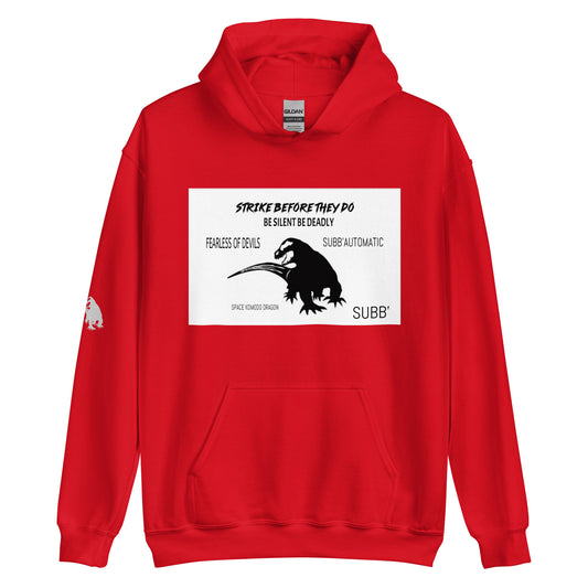 SUBB’AUTOMATIC- SUBB’ - SPACE KOMODO DRAGON TEXT & LOGO- BE SILENT BE DEADLY- FEARLESS OF DEVILS- STRIKE BEFORE THEY DO- Unisex Hoodie