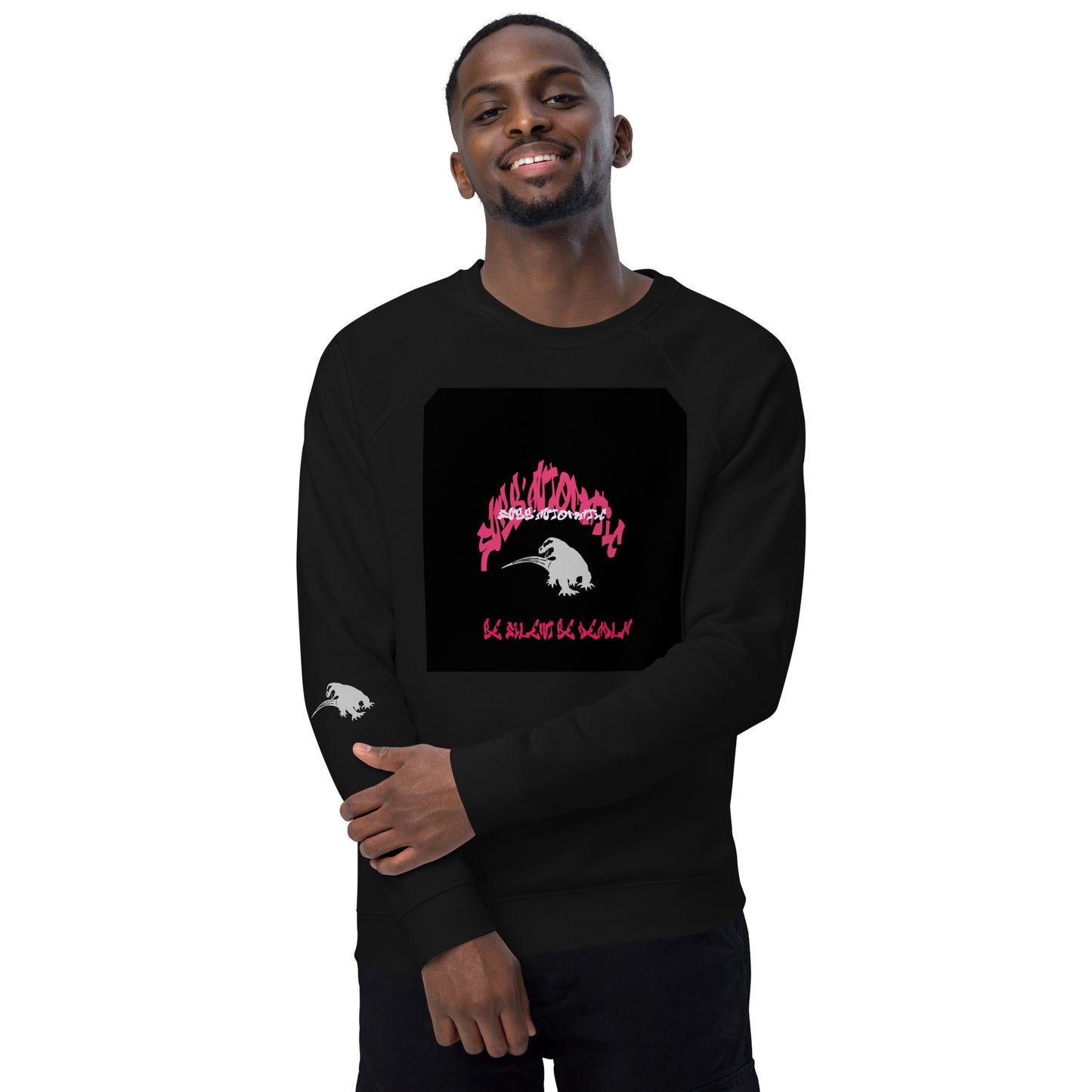 SUBB'AUTOMATIC- SPACE KOMODO DRAGON - BE SILENT  BE DEADLY - Unisex organic raglan sweatshirt