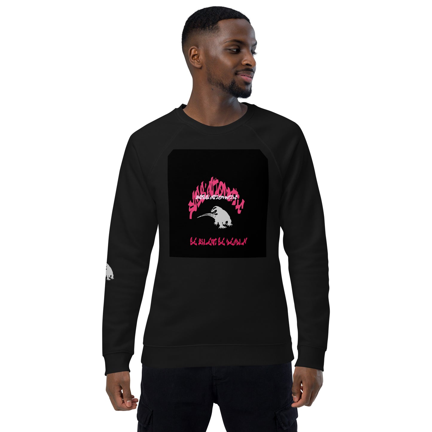 SUBB'AUTOMATIC- SPACE KOMODO DRAGON - BE SILENT  BE DEADLY - Unisex organic raglan sweatshirt