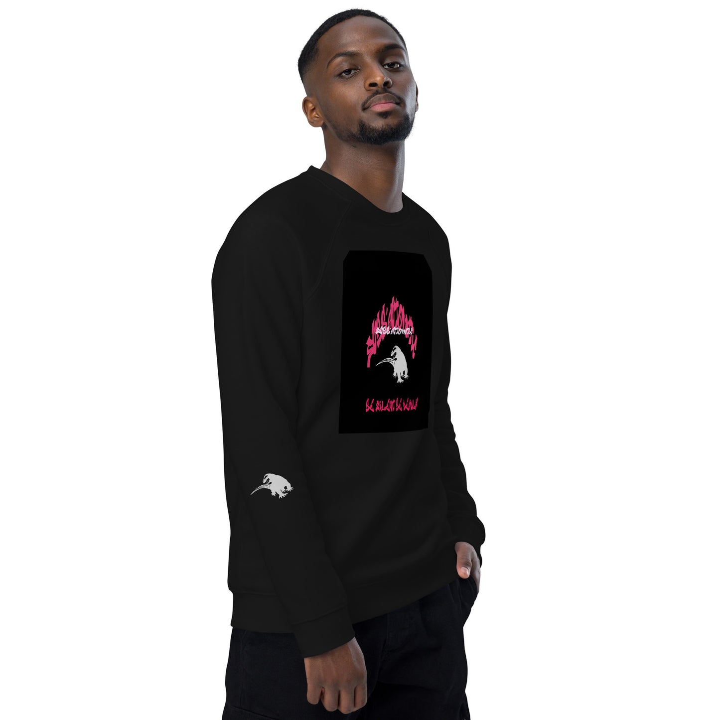SUBB'AUTOMATIC- SPACE KOMODO DRAGON - BE SILENT  BE DEADLY - Unisex organic raglan sweatshirt
