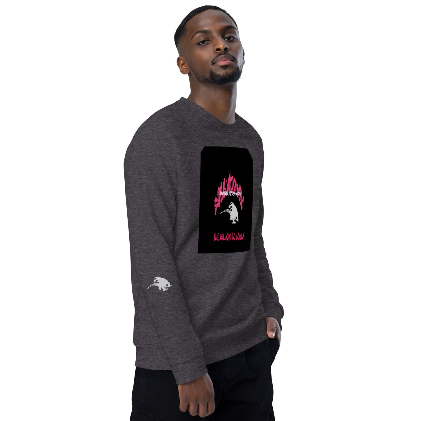 SUBB'AUTOMATIC- SPACE KOMODO DRAGON - BE SILENT  BE DEADLY - Unisex organic raglan sweatshirt