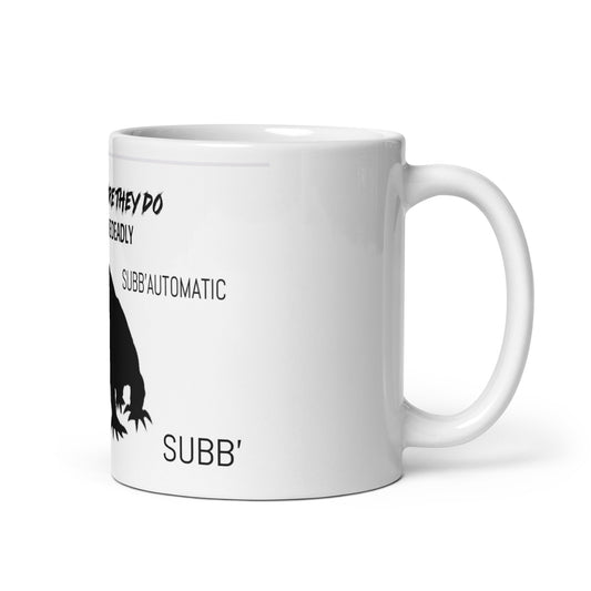 SUBB’AUTOMATIC- SUBB’ - SPACE KOMODO DRAGON TEXT & LOGO- BE SILENT BE DEADLY- FEARLESS OF DEVILS- STRIKE BEFORE THEY DO- White glossy mug